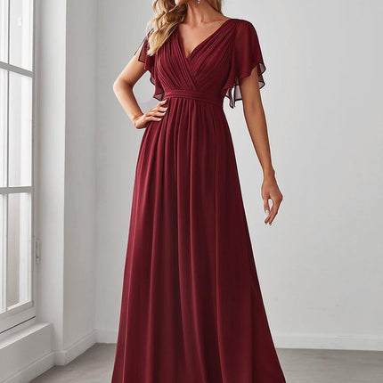 Natalia | A-Line V-Neck Flutter Sleeve Wedding Guest Dress