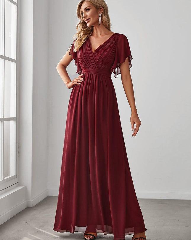 Natalia | A-Line V-Neck Flutter Sleeve Wedding Guest Dress