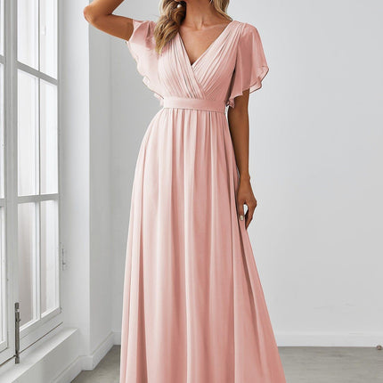 Natalia | A-Line V-Neck Flutter Sleeve Wedding Guest Dress