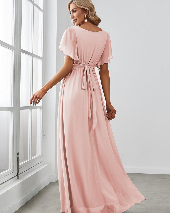 Natalia | A-Line V-Neck Flutter Sleeve Wedding Guest Dress