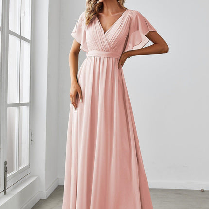 Natalia | A-Line V-Neck Flutter Sleeve Wedding Guest Dress