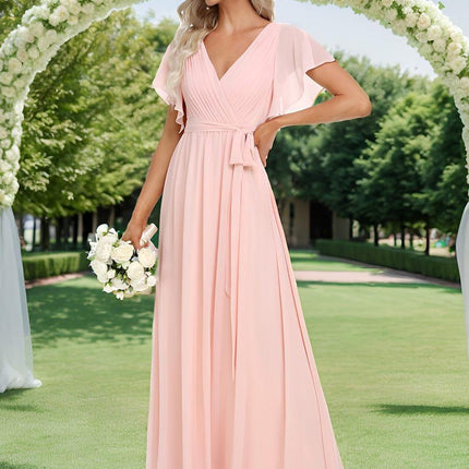 Natalia | A-Line V-Neck Flutter Sleeve Wedding Guest Dress