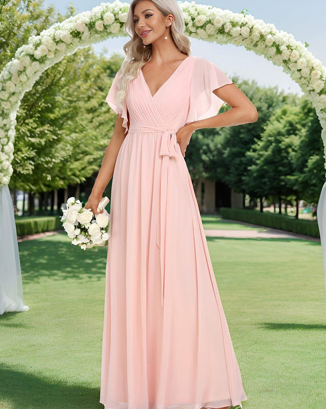 Natalia | A-Line V-Neck Flutter Sleeve Wedding Guest Dress