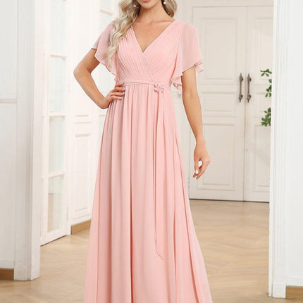 Natalia | A-Line V-Neck Flutter Sleeve Wedding Guest Dress