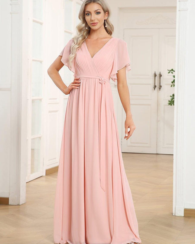 Natalia | A-Line V-Neck Flutter Sleeve Wedding Guest Dress