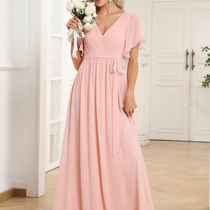 Natalia | A-Line V-Neck Flutter Sleeve Wedding Guest Dress