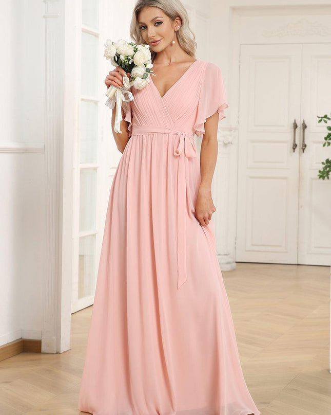 Natalia | A-Line V-Neck Flutter Sleeve Wedding Guest Dress
