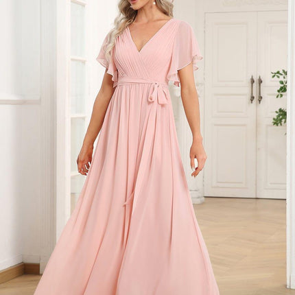 Natalia | A-Line V-Neck Flutter Sleeve Wedding Guest Dress
