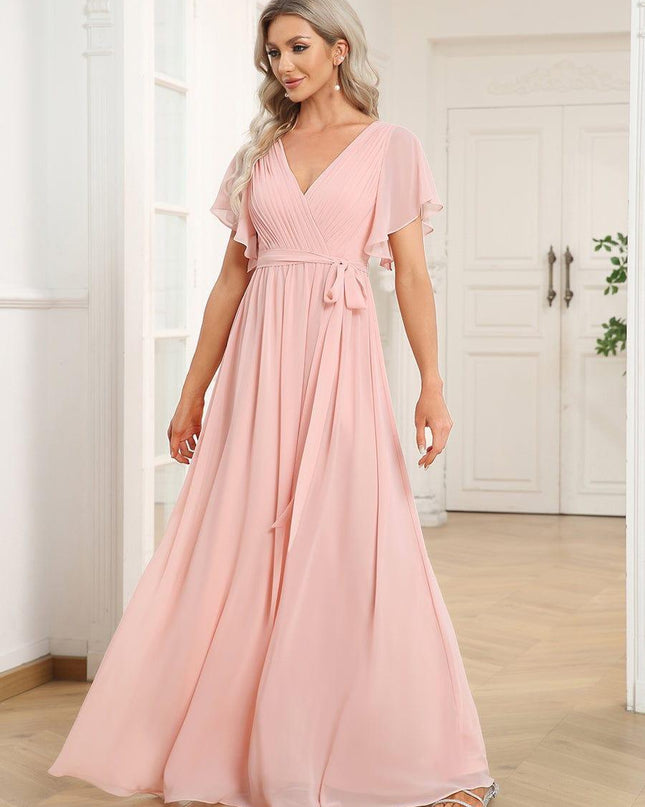 Natalia | A-Line V-Neck Flutter Sleeve Wedding Guest Dress