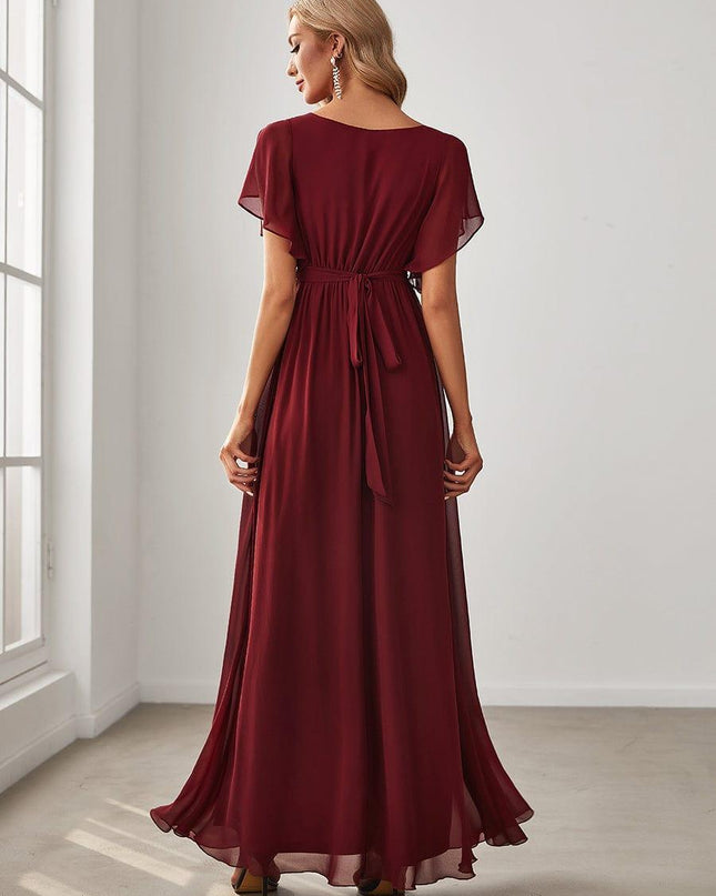 Natalia | A-Line V-Neck Flutter Sleeve Wedding Guest Dress
