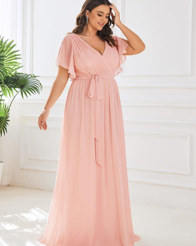 Natalia | A-Line V-Neck Flutter Sleeve Wedding Guest Dress