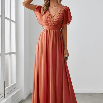 Natalia | A-Line V-Neck Flutter Sleeve Wedding Guest Dress