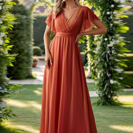 Natalia | A-Line V-Neck Flutter Sleeve Wedding Guest Dress