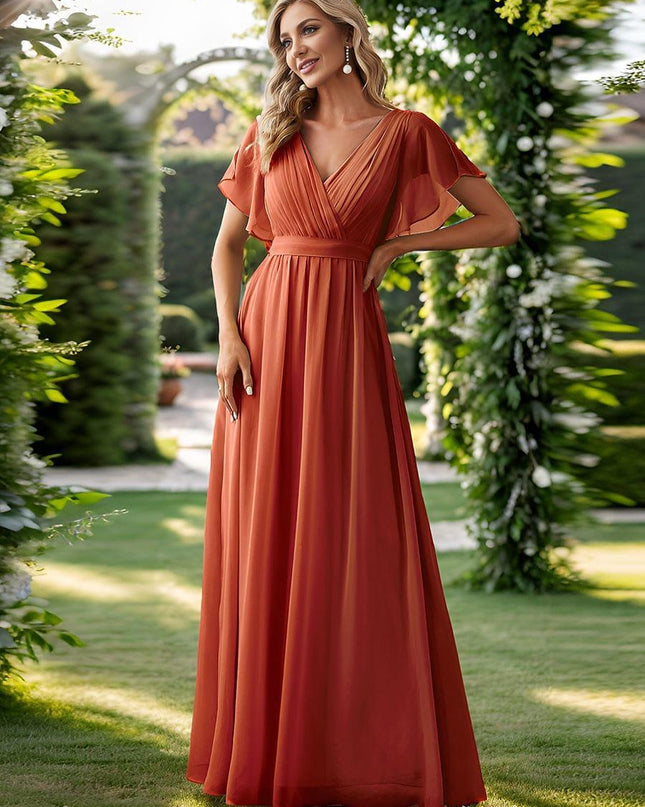 Natalia | A-Line V-Neck Flutter Sleeve Wedding Guest Dress