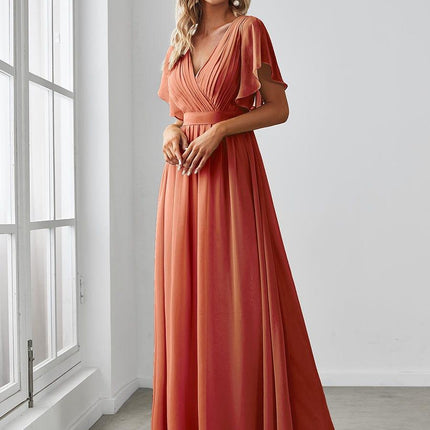 Natalia | A-Line V-Neck Flutter Sleeve Wedding Guest Dress