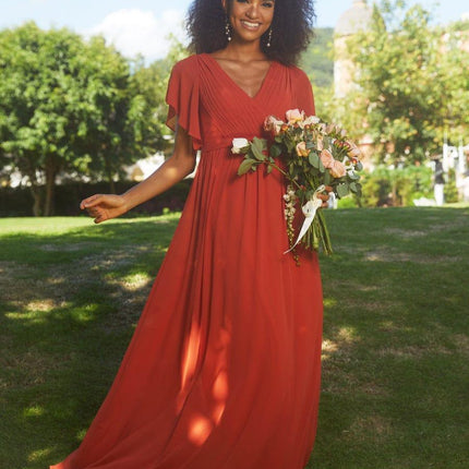 Natalia | A-Line V-Neck Flutter Sleeve Wedding Guest Dress
