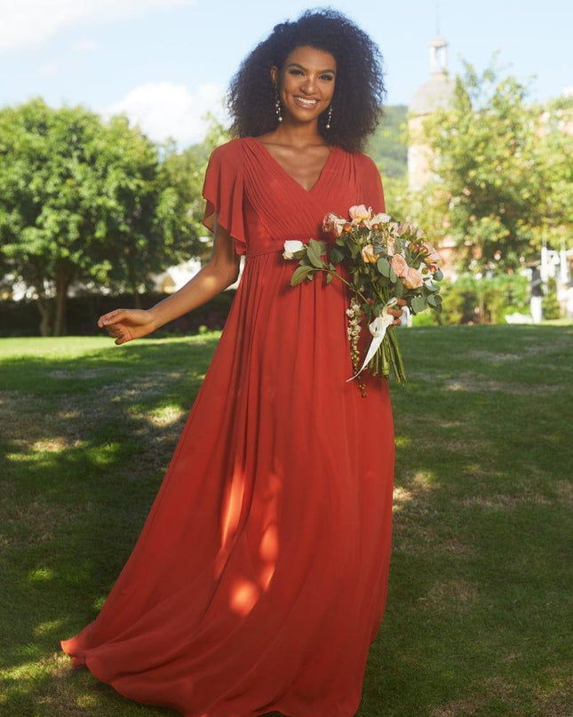 Natalia | A-Line V-Neck Flutter Sleeve Wedding Guest Dress