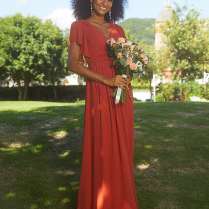 Natalia | A-Line V-Neck Flutter Sleeve Wedding Guest Dress