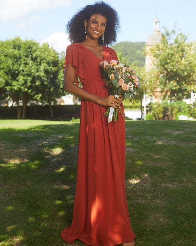 Natalia | A-Line V-Neck Flutter Sleeve Wedding Guest Dress