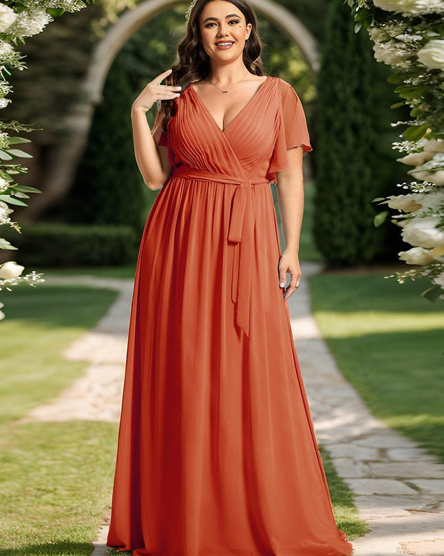 Natalia | A-Line V-Neck Flutter Sleeve Wedding Guest Dress