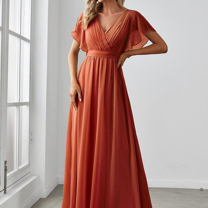 Natalia | A-Line V-Neck Flutter Sleeve Wedding Guest Dress