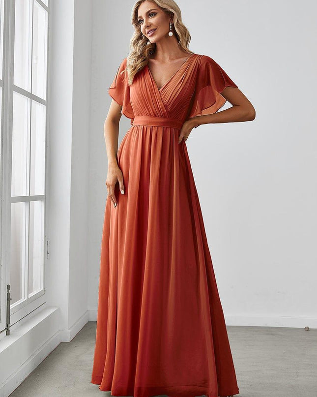 Natalia | A-Line V-Neck Flutter Sleeve Wedding Guest Dress