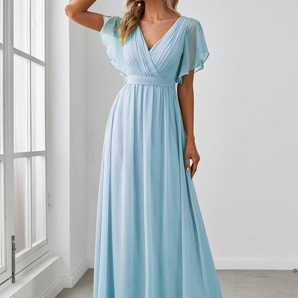Natalia | A-Line V-Neck Flutter Sleeve Wedding Guest Dress