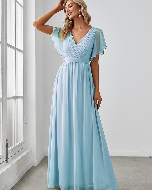 Natalia | A-Line V-Neck Flutter Sleeve Wedding Guest Dress