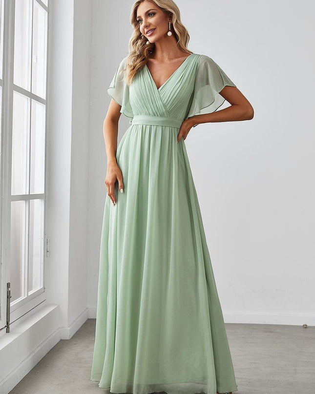 Natalia | A-Line V-Neck Flutter Sleeve Wedding Guest Dress