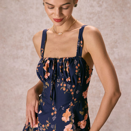 Natalia | Ruched Fit Floral Lace-Up Summer Dress