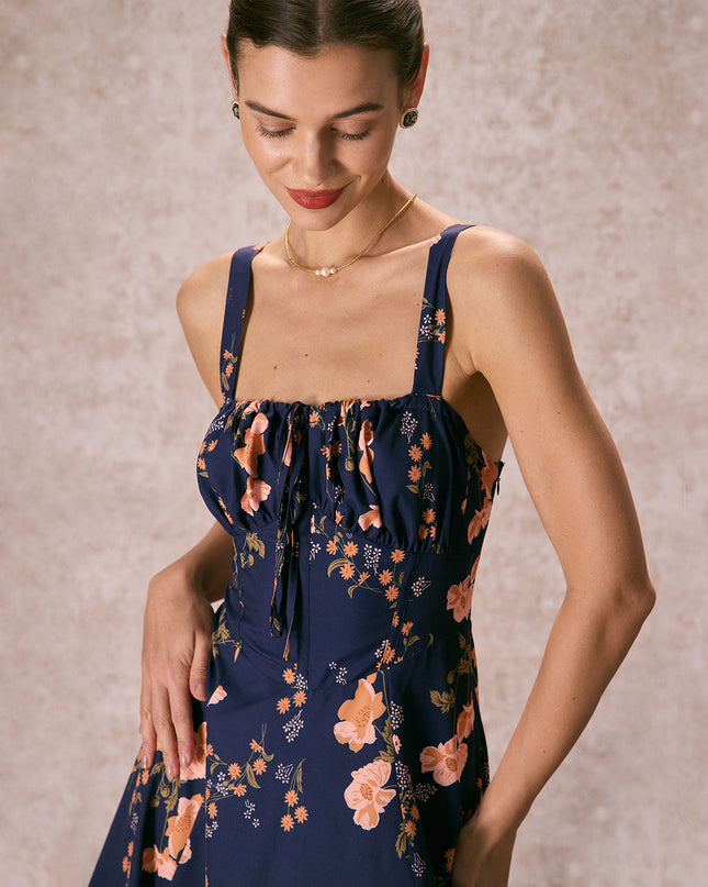 Natalia | Ruched Fit Floral Lace-Up Summer Dress