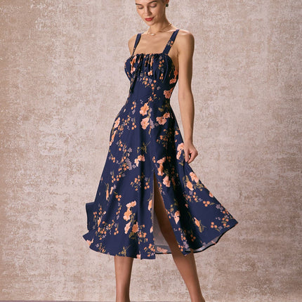Natalia | Ruched Fit Floral Lace-Up Summer Dress