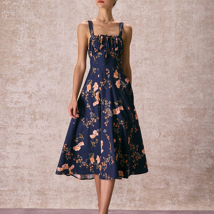 Natalia | Ruched Fit Floral Lace-Up Summer Dress