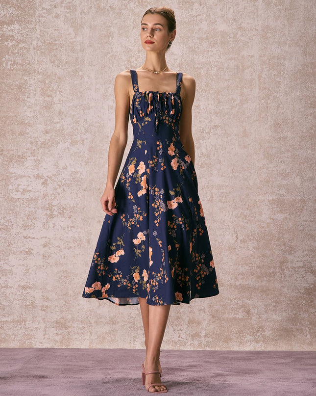 Natalia | Ruched Fit Floral Lace-Up Summer Dress