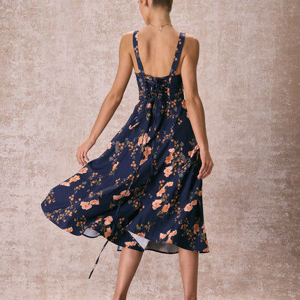 Natalia | Ruched Fit Floral Lace-Up Summer Dress
