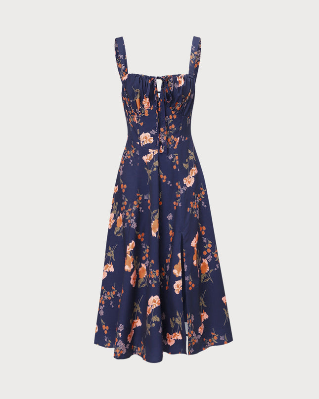 Natalia | Ruched Fit Floral Lace-Up Summer Dress