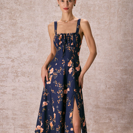 Natalia | Ruched Fit Floral Lace-Up Summer Dress