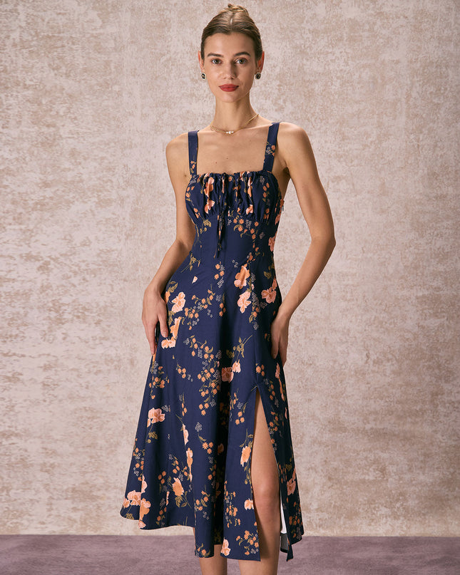 Natalia | Ruched Fit Floral Lace-Up Summer Dress