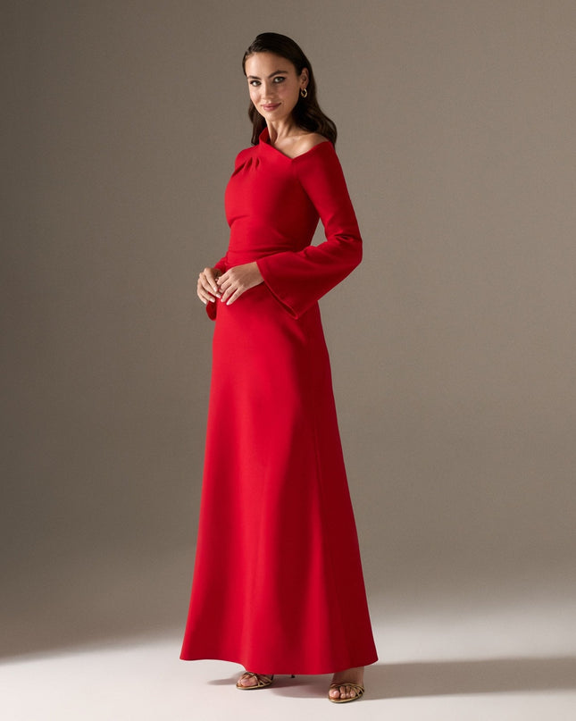 Nia | Bare Shoulder Crepe Maxi Dress