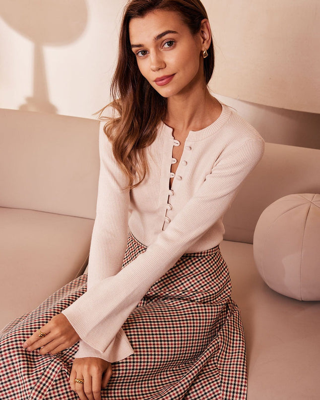 Nina | Fitted Ribbed Button-Up Knit Top