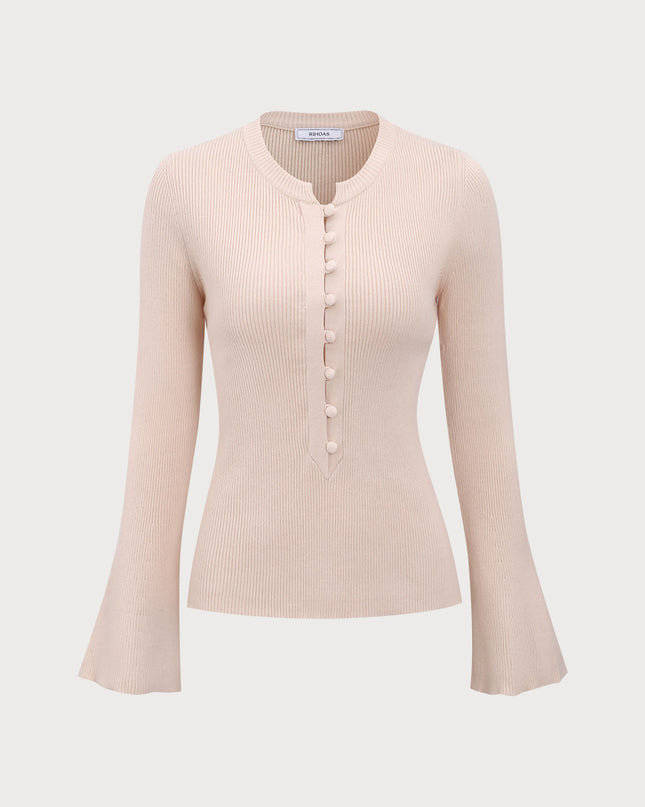 Nina | Fitted Ribbed Button-Up Knit Top