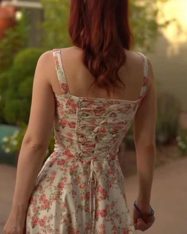 Nora | Fitted Floral Print Midi Sundress