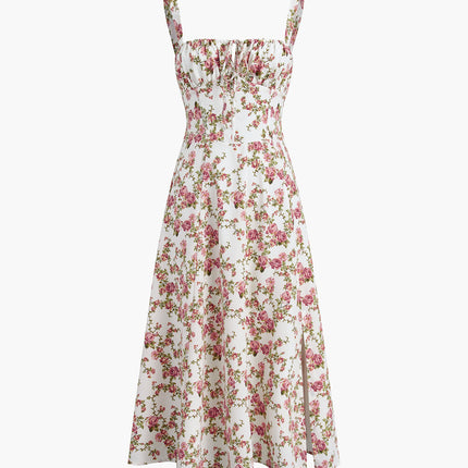 Nora | Fitted Floral Print Midi Sundress