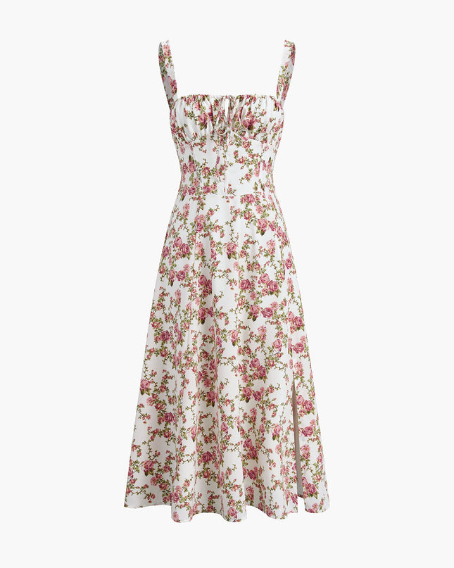 Nora | Fitted Floral Print Midi Sundress