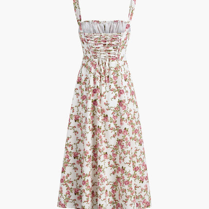Nora | Fitted Floral Print Midi Sundress