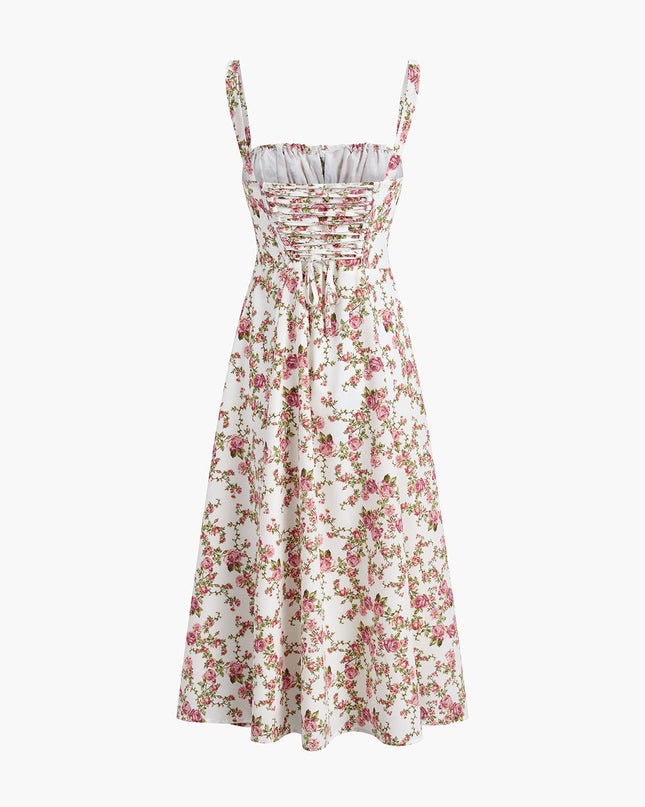 Nora | Fitted Floral Print Midi Sundress