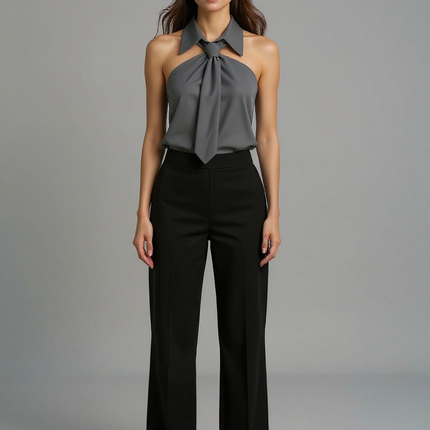 Odette | Tailored Fit Sleeveless Halter Holiday Blouse - Dark Gray / XS(2)