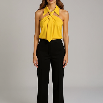 Odette | Tailored Fit Sleeveless Halter Holiday Blouse - Yellow / XS(2)