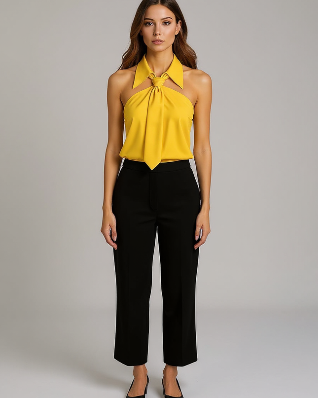 Odette | Tailored Fit Sleeveless Halter Holiday Blouse - Yellow / XS(2)