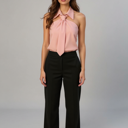Odette | Tailored Fit Sleeveless Halter Holiday Blouse - Pink / XS(2)